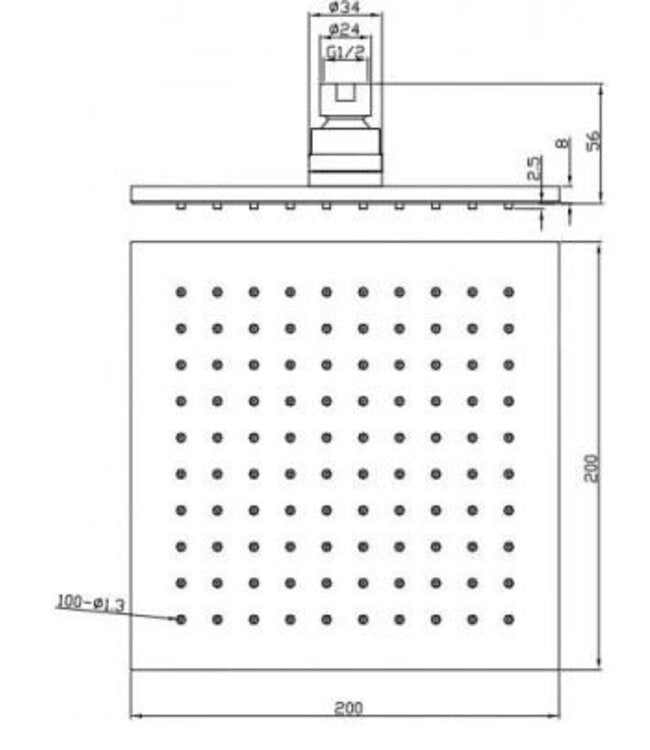 Wiesbaden Regendouche douchekop Rombo Vierkant 20cm Mat Zwart - 29.2820