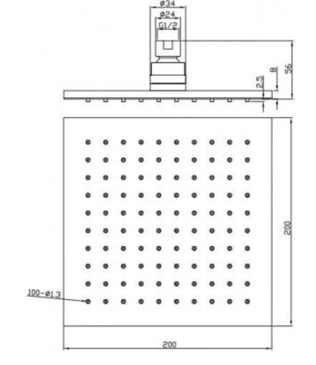 Wiesbaden Wiesbaden Regendouche douchekop Rombo Vierkant 20cm Mat Zwart - 29.2820