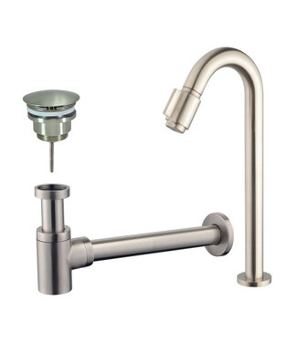 Wiesbaden Wiesbaden Fonteinkraan set Victoria Lux XL Geborsteld Staal