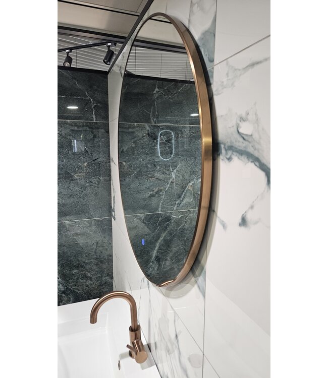 Badkamerspiegel Rond Lara Brons 100cm Anti-condens Touch schakelaar led-verlichting dimbaar 3 kleuren