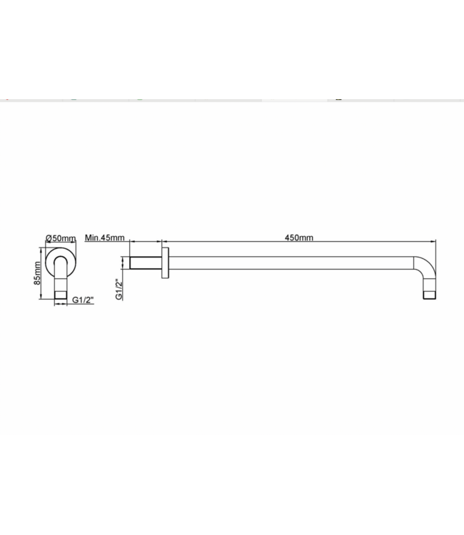 Wiesbaden Caral Douchearm muurbevestiging Geborsteld Staal rond 45cm - 29.2863