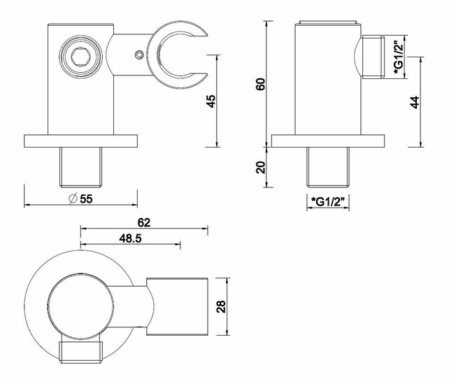 Wiesbaden Douchekophouder Caral Geborsteld Staal met doucheaansluiting Kantelbaar - 29.7944