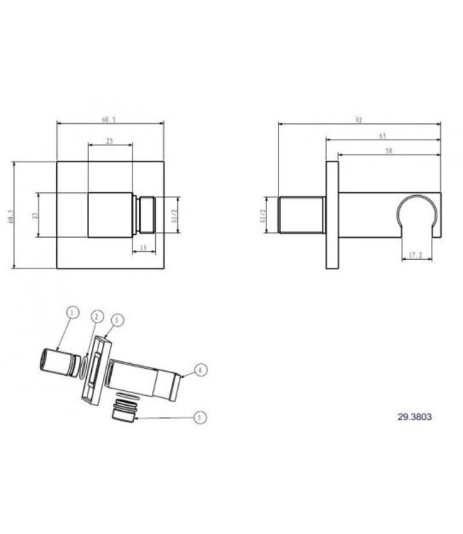 Wiesbaden Douchekophouder Rombo Geborsteld Staal  met doucheaansluiting - 29.4803