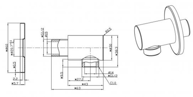 Wiesbaden Caral Wandaansluitbocht Rond 1/2" Geborsteld messing - 29.5942