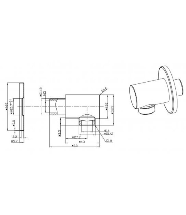 Wiesbaden Caral Wandaansluitbocht Rond 1/2" Geborsteld messing - 29.5942