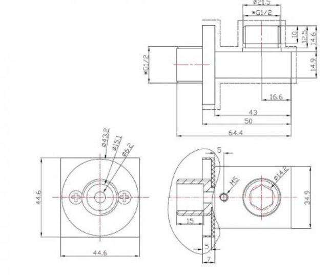 Wiesbaden Rombo Wandaansluitbocht Vierkant 1/2" Geborsteld Staal - 29.4802 Wiesbaden Rombo Wandaansluitbocht Vierkant 1/2" Geborsteld Staal - 29.4802