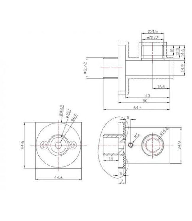 Wiesbaden Rombo Wandaansluitbocht Vierkant 1/2" Geborsteld Staal - 29.4802