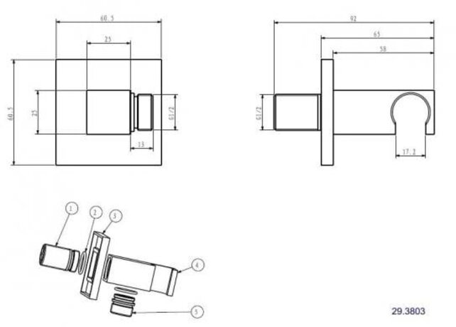 Wiesbaden Douchekophouder Rombo Chroom met doucheaansluiting -  29.3803