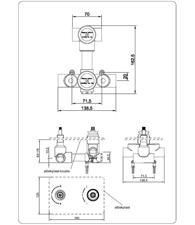 Wiesbaden Inboudeel 2-wegs Douchethermostaat - 29.2500