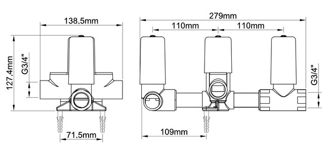 Wiesbaden Inboudeel 3-wegs Douchethermostaat - 29.2501