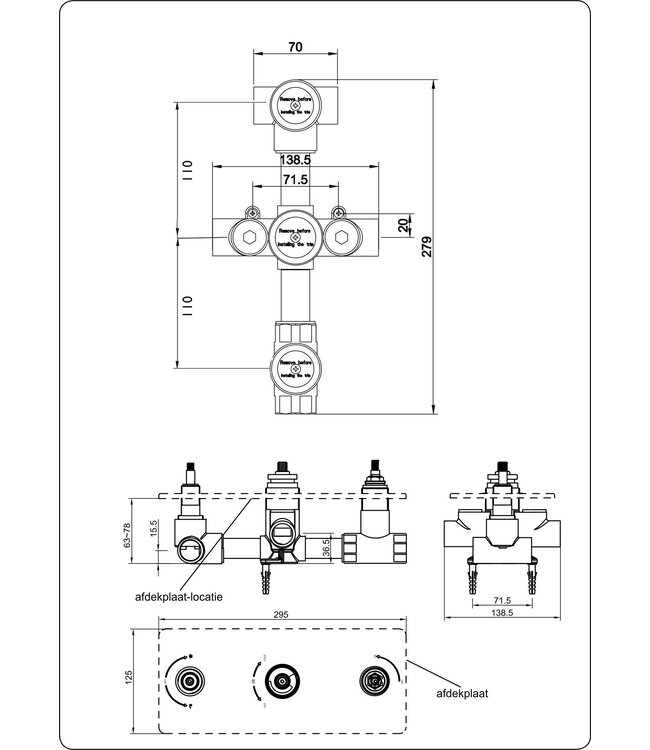 Wiesbaden Inboudeel 3-wegs Douchethermostaat - 29.2501