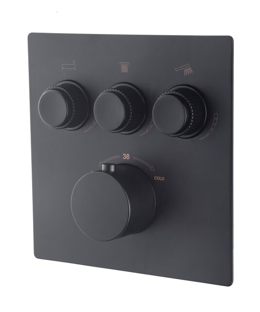 Inbouw douchekraan Wiesbaden Caral Klik Pro afbouwdeel 3-wegs Mat Zwart - 29.3432