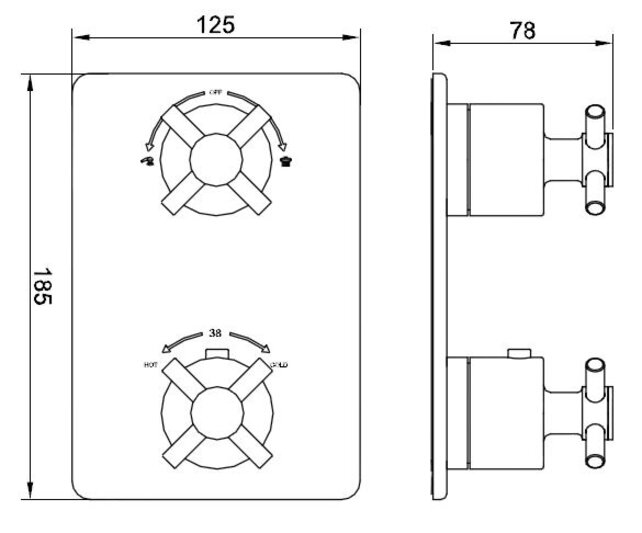 Inbouw douchekraan Wiesbaden Cross afbouwdeel 2-wegs Chroom met kruisgrepen - 29.2530