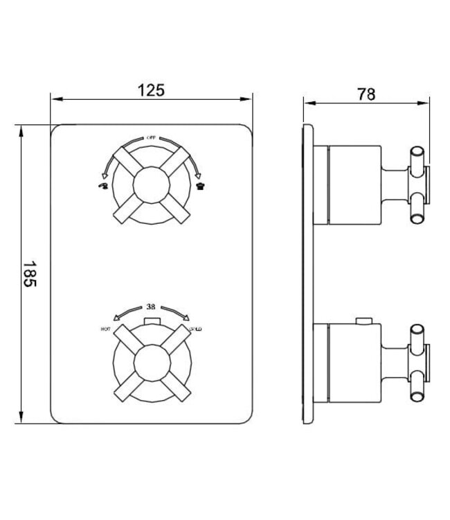 Wiesbaden Inbouw douchekraan Wiesbaden Cross afbouwdeel 2-wegs Geborsteld Staal met kruisgrepen - 29.2535
