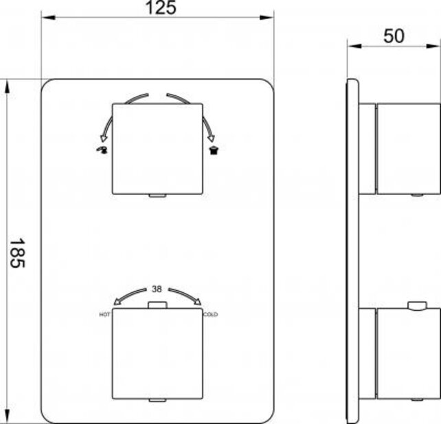 Inbouw douchekraan Wiesbaden Rombo afbouwdeel 2-wegs Geborsteld Staal vierkante grepen - 29.2525