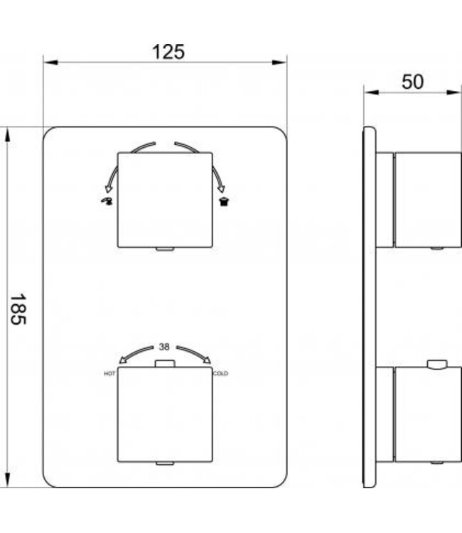 Wiesbaden Inbouw douchekraan Wiesbaden Rombo afbouwdeel 2-wegs Geborsteld Staal vierkante grepen - 29.2525