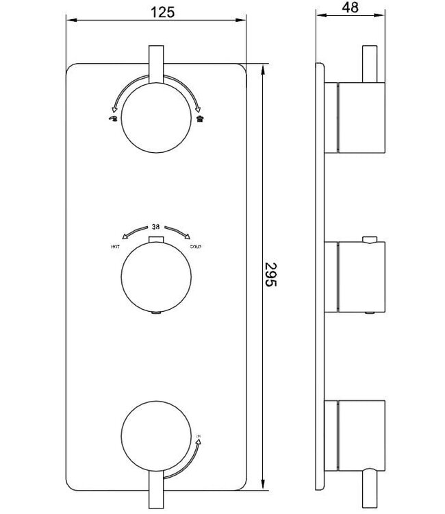 Inbouw douchekraan Wiesbaden Caral afbouwdeel 3-wegs Gunmetal - 29.7511