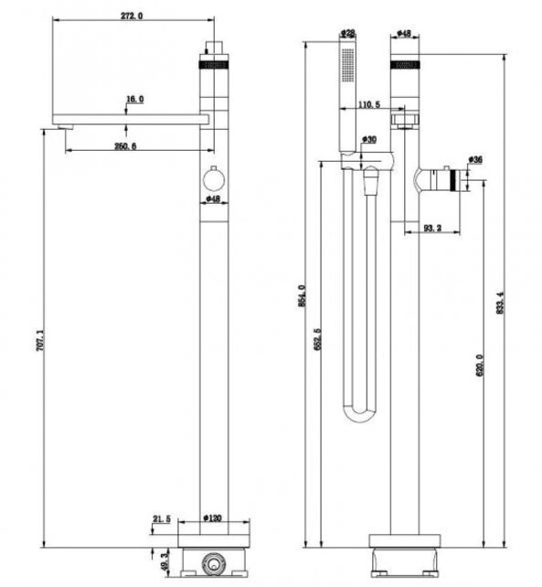 Wiesbaden Sphere thermostatische Vrijstaande badkraan Geborsteld Staal - 29.1602