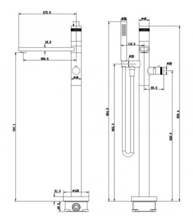 Wiesbaden Wiesbaden Sphere thermostatische Vrijstaande badkraan Mat Zwart - 29.1601
