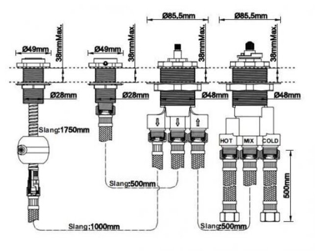 Bib inbouwdeel thermostaatkraan badrand 4-gats - 29.3998