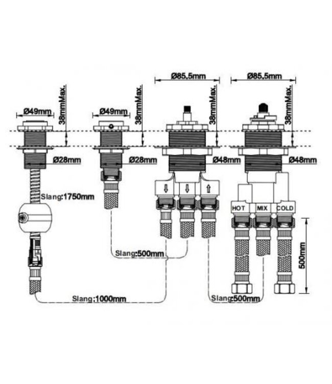 Bib inbouwdeel thermostaatkraan badrand 4-gats - 29.3998