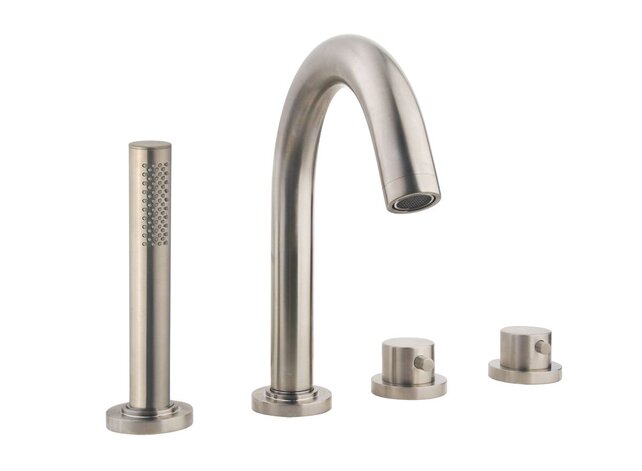 Wiesbaden Inbouw badkraan Caral 4-Gats badrandkraan met thermostaat afbouwset Geborsteld Staal - 29.4010