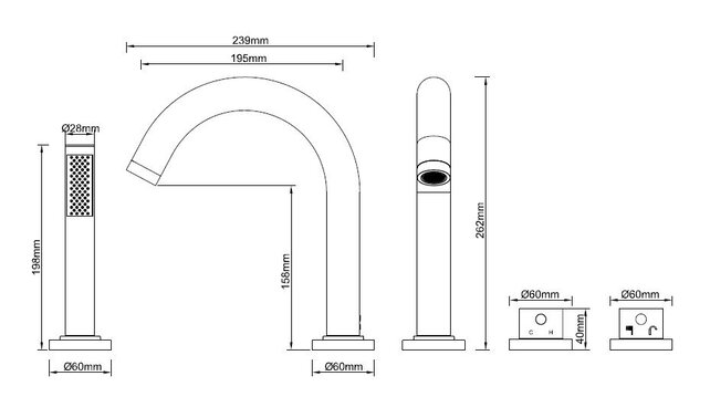 Inbouw badkraan Geborsteld Brons Koper Caral 4-Gats badrandkraan met thermostaat afbouwset - 29.6989 Inbouw badkraan Geborsteld Brons Koper Caral 4-Gats badrandkraan met thermostaat afbouwset - 29.6989