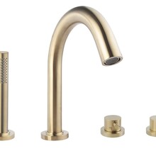 Wiesbaden Inbouw badkraan Caral 4-Gats badrandkraan met thermostaat afbouwset Geborsteld Messing - 29.5999