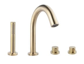 Wiesbaden Inbouw badkraan Caral 4-Gats badrandkraan met thermostaat afbouwset Geborsteld Messing - 29.5999
