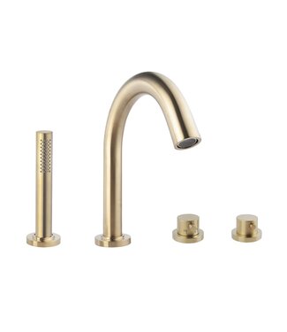 Wiesbaden Wiesbaden Inbouw badkraan Caral 4-Gats badrandkraan met thermostaat afbouwset Geborsteld Messing - 29.5999