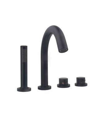 Wiesbaden Wiesbaden Inbouw badkraan Caral 4-Gats badrandkraan met thermostaat afbouwset Mat Zwart - 29.2999