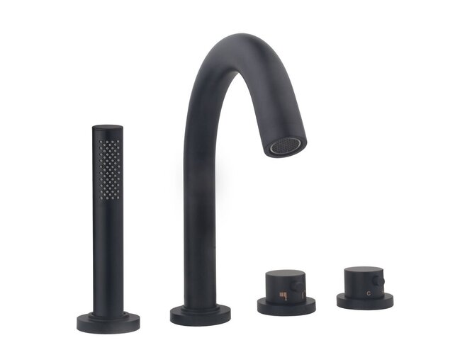 Wiesbaden Inbouw badkraan Caral 4-Gats badrandkraan met thermostaat afbouwset Mat Zwart - 29.2999