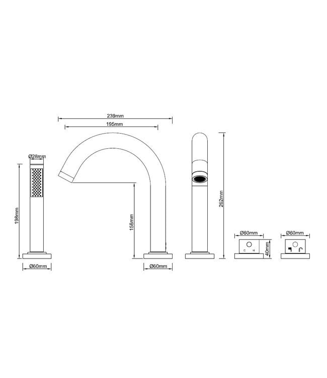 Wiesbaden Wiesbaden Inbouw badkraan Caral 4-Gats badrandkraan met thermostaat afbouwset Chroom - 29.3999