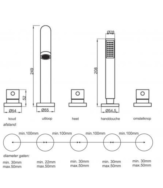 Wiesbaden Wiesbaden Inbouw badkraan Caral 5-Gats thermostatisch Chroom incl. Inbouwdeel - 29.3961