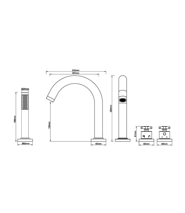 Wiesbaden Wiesbaden Inbouw badkraan Cross 4-Gats badrandkraan met thermostaat afbouwset Chroom - 29.3992