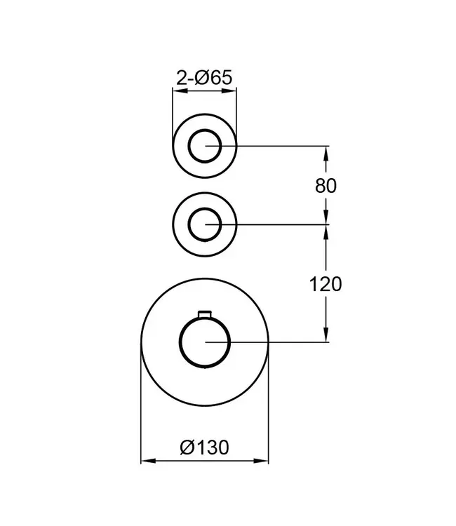 Badkraan inbouw Ribbed Gunmetal Thermostatisch - 2 functies