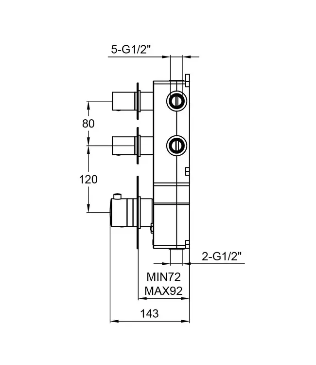 SANI-SUPPLY Badkraan inbouw Ribbed Gunmetal Thermostatisch - 2 functies