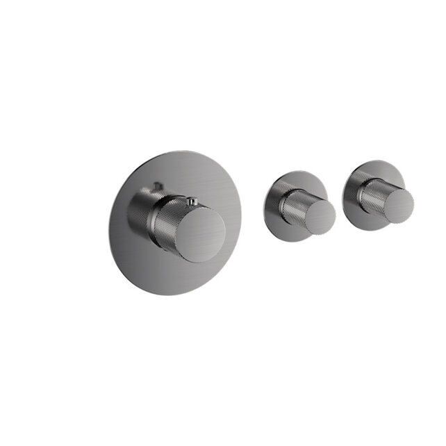 Badkraan inbouw Ribbed Gunmetal Thermostatisch - 2 functies