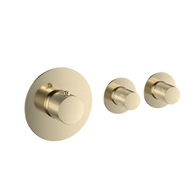 Badkraan inbouw Ribbed Geborsteld Goud Thermostatisch - 2 functies