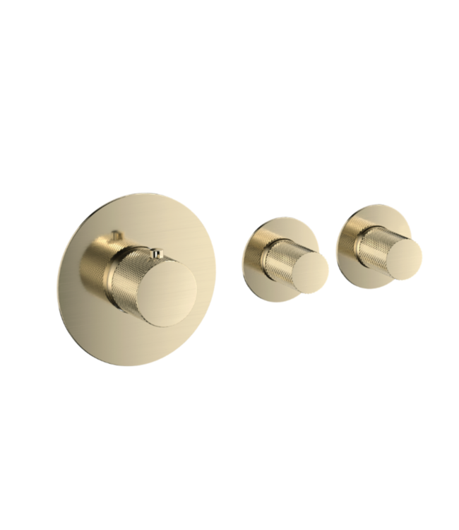 Badkraan inbouw Ribbed Geborsteld Goud Thermostatisch - 2 functies