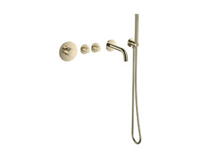 Badkraan inbouw Ribbed Geborsteld Goud Thermostatisch - 2 functies
