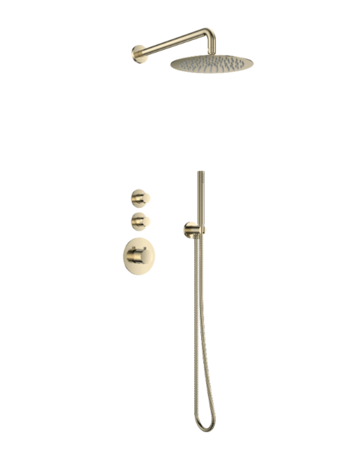Regendouche set Inbouw Effeze Deluxe Geborsteld Goud 25cm stortdouche Regendouche set Inbouw Effeze Deluxe Geborsteld Goud 25cm stortdouche