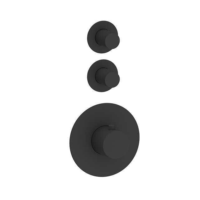 Regendouche set Inbouw Ribbed Deluxe Mat Zwart 25cm stortdouche