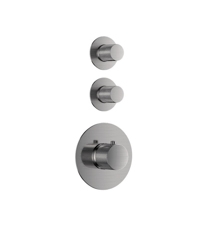 Regendouche set Inbouw Ribbed Deluxe Gunmetal 25cm stortdouche