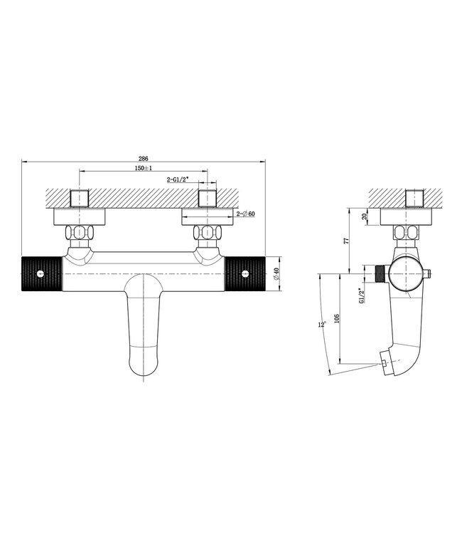Wiesbaden Wiesbaden Ribbd Thermostaatkraan bad Geborsteld Staal -15-HoH- 29.5361