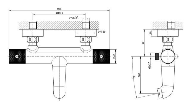 Wiesbaden Ribbd Thermostaatkraan bad Chroom -15-HoH- 29.5360