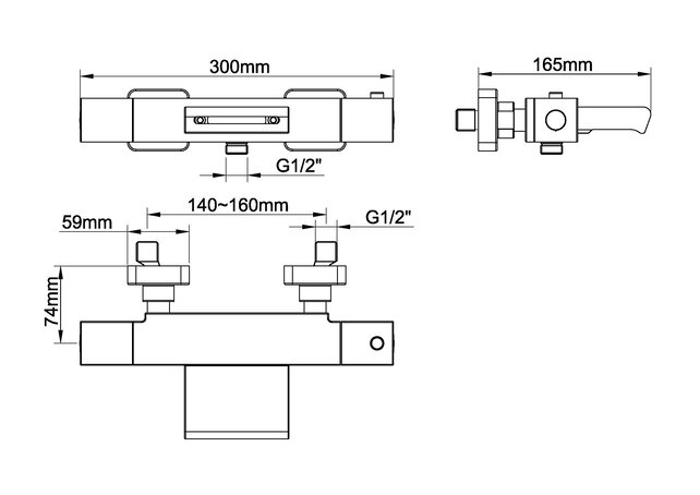 Wiesbaden Rombo Thermostaatkraan bad waterval Chroom -15-HoH- 29.4140