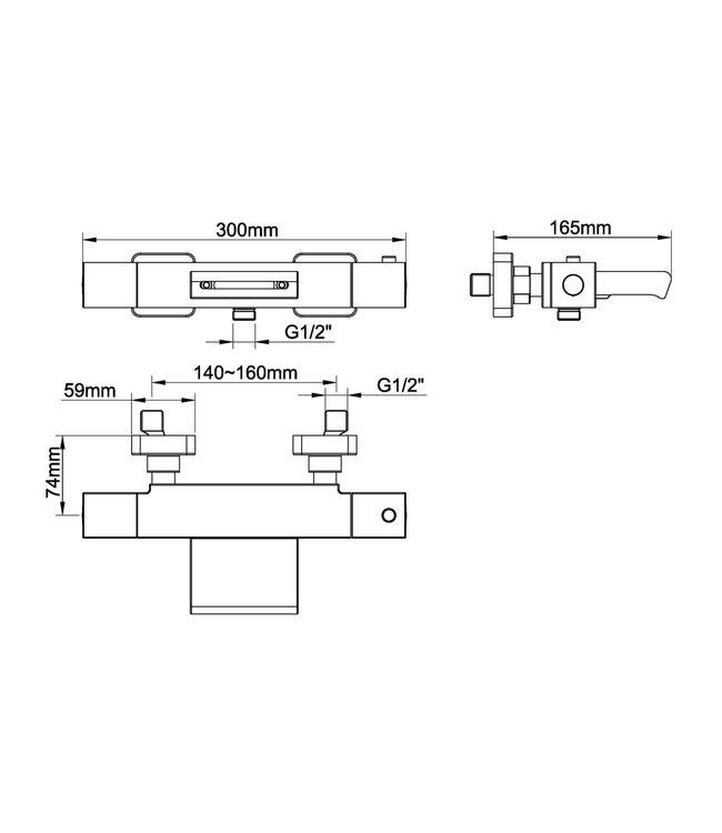 Wiesbaden Rombo Thermostaatkraan bad waterval Mat Zwart -15-HoH- 29.4142