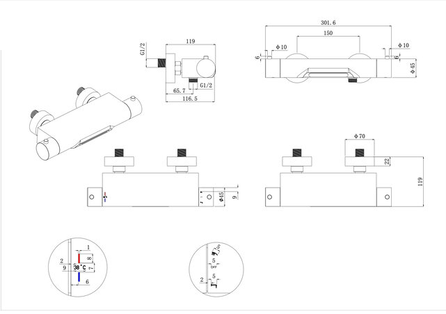 Wiesbaden Style Waterval Thermostaatkraan bad Chroom -15-HoH- 29.1700
