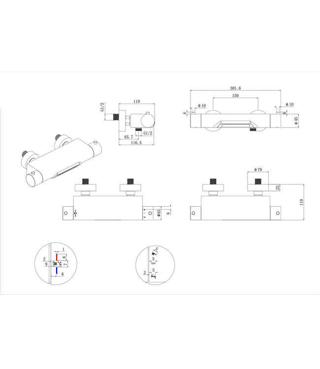 Wiesbaden Style Waterval Thermostaatkraan bad Mat Zwart -15-HoH- 29.1703